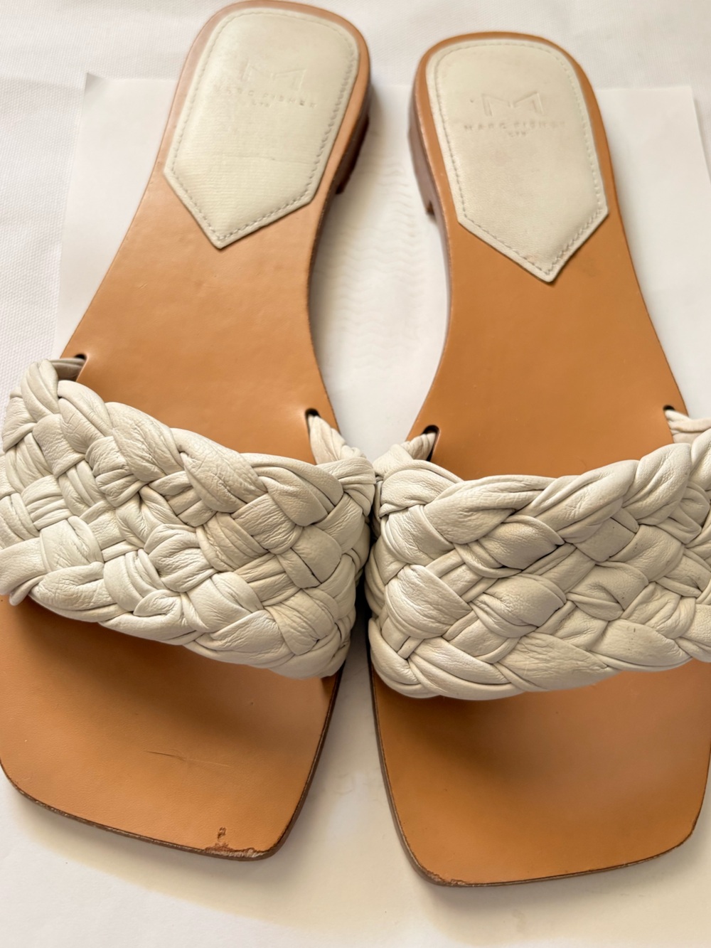 Marc Fisher White Ivory Braided Slide Sandals - Size 9.5